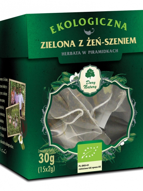 Herbata Zielona z Żeń-szeniem EKO 15x2g - w piramidkach | Dary Natury