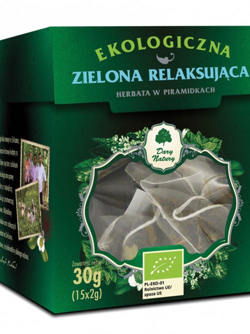 Herbata Zielona relaksująca EKO 15x2g - w piramidkach | Dary Natury