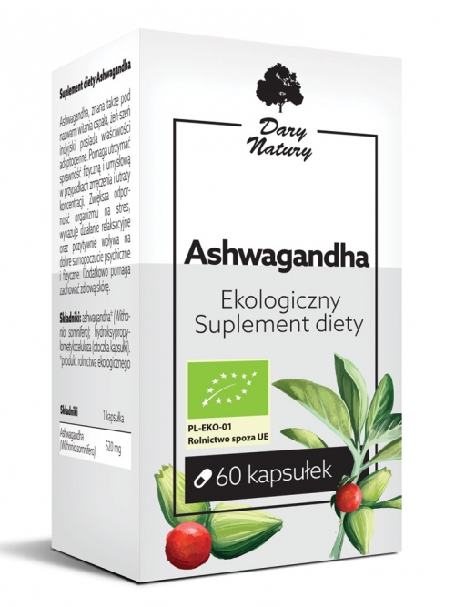 Ashwagandha EKO 60 kapsułek - Suplement diety | Dary Natury